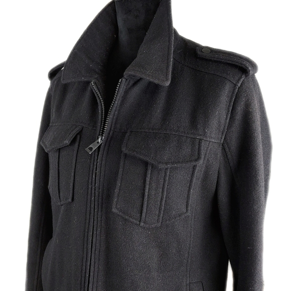 GUESS Mens M Black Wool Mix Thick Quilted Insulated Lining Zip Jacket - Picture 3 of 10